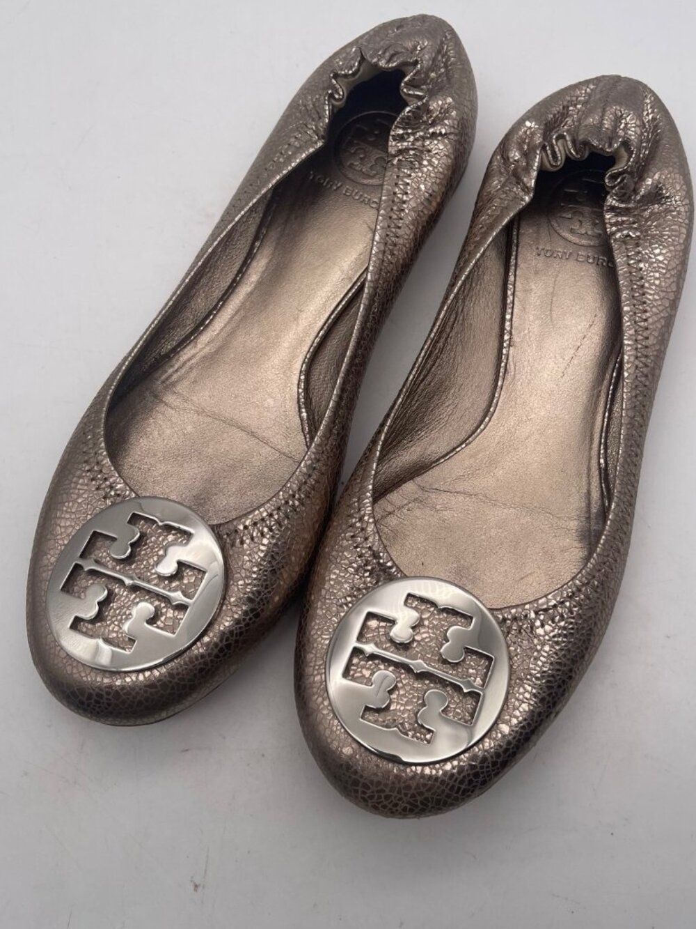 Tory Burch Metallic Bronze Embossed Leather Ballet Flats Women's Size 7.5M